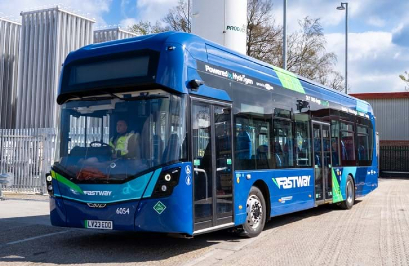 One of the new hydrogen powered buses at the Metrobus depot in Crawley